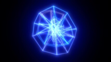 Glowing electric blue abstract geometric pattern radiating energy on a dark background - Powered by Adobe