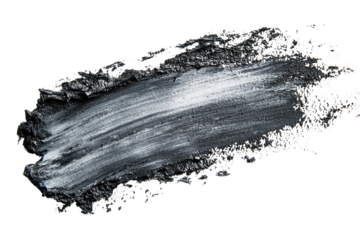 Black cosmetic texture swatch, smudged paint stroke, isolated on transparent background. background removed