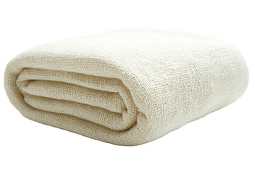 Cream-colored woven cotton throw blanket, neatly folded, soft texture, cozy and warm. background removed