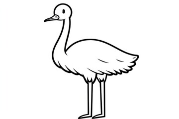 Fototapeta premium Cute simple cartoon ostrich with thick black lines, flat vector line art coloring page for children’s book on white background