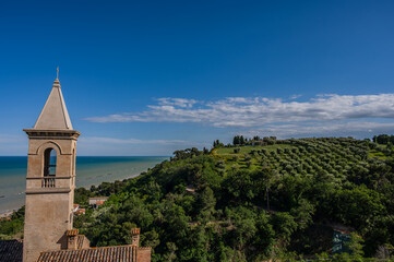 Marche. Spectacular summer panorama of the Marche hills and Adriatic sea