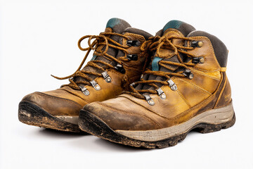 Worn hiking boots showcase adventure through rugged terrains