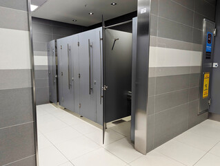 Modern cubicles in a public toilet at Istanbul Airport