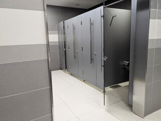 Modern cubicles in a public toilet at Istanbul Airport