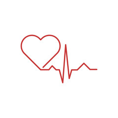 Heart pulse, one line icon isolated on white background