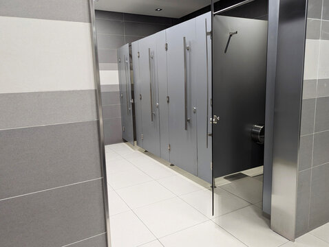 Modern cubicles in a public toilet at Istanbul Airport