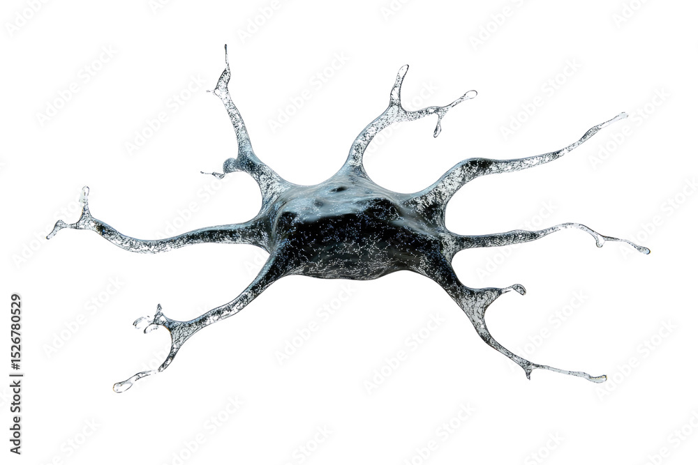 Poster 3D rendered image of a neuron cell, showcasing its intricate structure and dendritic branches. background removed