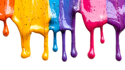 Colorful acrylic paint dripping with liquid drops. isolated on white background PNG.