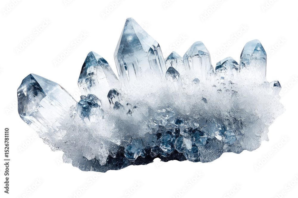 Poster stunning cluster of translucent quartz crystals, showcasing intricate formations and sparkling facet