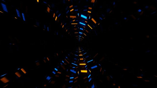 Orange and Blue Neon Circles Mirror Tunnel Background VJ Loop in 4K