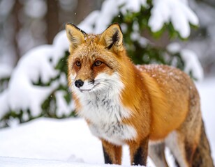 Fototapeta premium Red fox in snowy forest (2)