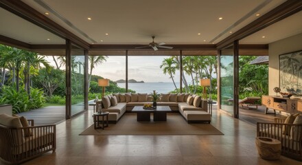 Spacious living room with garden view