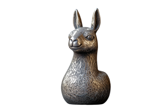 A charming bronze llama figurine, meticulously detailed and realistically depicted. background removed