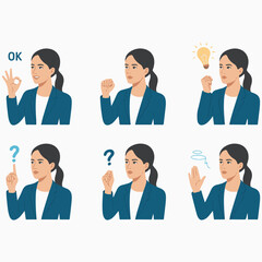 Businesswoman expressing emotions through hand gestures representing concepts and ideas in illustration