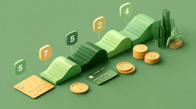 Five Step Process to Improve Credit Score With Bank Card and Coins Icons Showcasing Effective Financial Tips