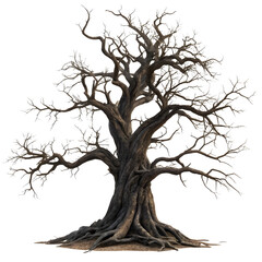 Fototapeta premium Dark spooky dead tree isolated on white or transparent background