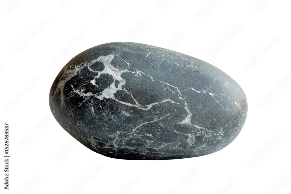 Poster a smooth, dark grey pebble with white veins, isolated on a transparent background. background remove