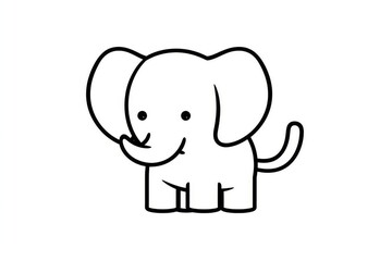 Fototapeta premium Cute kawaii elephant in simple black line vector art, bold outlines, minimalistic kids coloring page on white background.