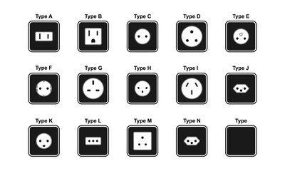 electric power plug socket icon set vector illustration isolated on white background.