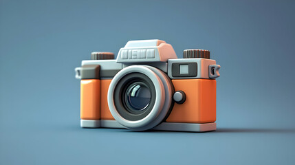 Orange and Grey Low Poly 3D Rendered Camera on Blue Background