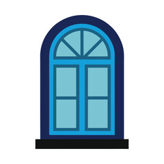 Arched window vector illustration in blue tones minimalist design style