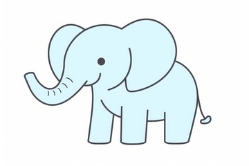 Fototapeta premium Cute cartoon baby elephant in simple vector line art, bold black outlines, clean clipart style for kids coloring book.