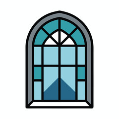 Gothic arch window illustration with blue stained glass design element