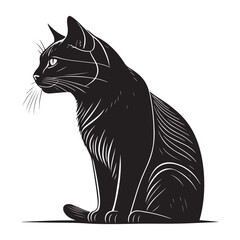 Stylized Black Cat Sitting Side Profile Vector Illustration