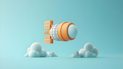 Orange and White Pixel Rocket Soaring Above Fluffy Clouds on a Light Blue Background