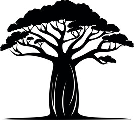 Baobab Tree in Silhouette Vector | Unique Black Vector Art Illustration