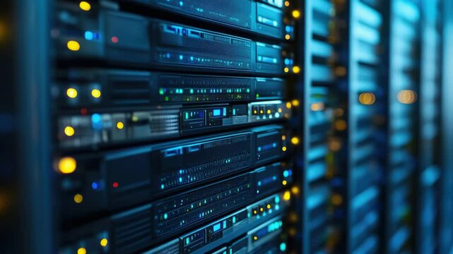 Rows of servers in a data center facility, ideal for tech-related concepts and infrastructure images.