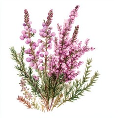 Delicate Pink Heather Flowers Bouquet Botanical Illustration