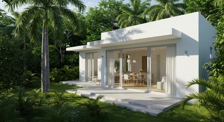 Tropical cottage in lush garden