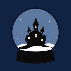 Spooky halloween haunted house inside a snow globe winter decoration