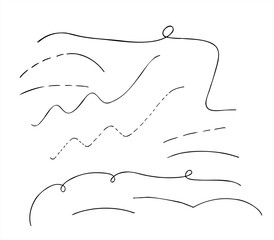 Monochrome vector lines set line art black ink sketch. Solid, dashed, wavy curves flat for business graphics, data visualization, creating charts, infographics, and motion paths.