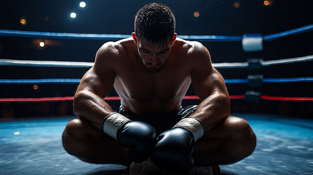Muscular Boxer Contemplation After Match
