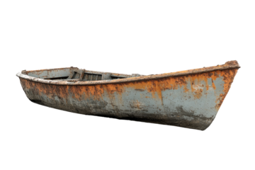 Old, rusty, abandoned boat, weathered by time and tides, sits alone. background removed