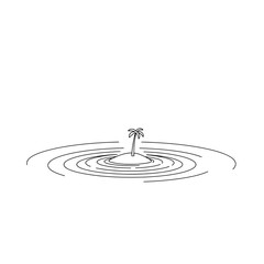 Solitary Island: A minimalist illustration of a single palm tree growing on a remote island in the middle of a tranquil body of water, captured with artistic finesse.