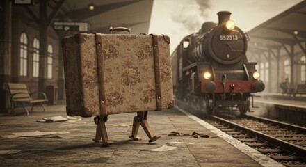 Vintage steam train in depot