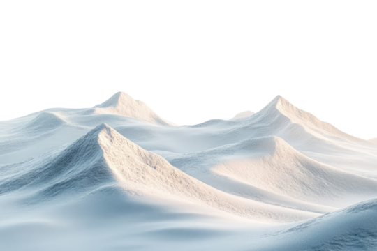 Serene snow-covered mountainscape, digitally rendered with a minimalist aesthetic. background removed