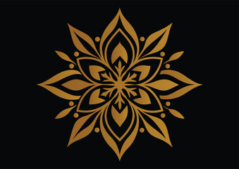 Golden Mandala Design: Elegant Ornate Floral Pattern on Black Background