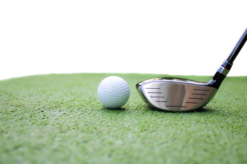 Close-Up of Golf Club and Ball on Green Turf Ready for Swing