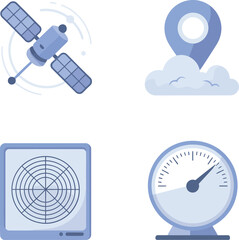 Day phase weather icons. Sunrise, sunset, moon phase and cloudy sky for complete daily weather representation  