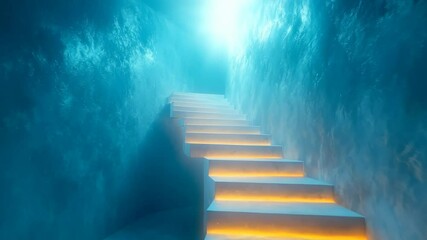 A mysterious glowing staircase ascends towards a heavenly light. - Powered by Adobe