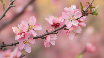Obraz premium Blooming Peach Blossoms in Orchard