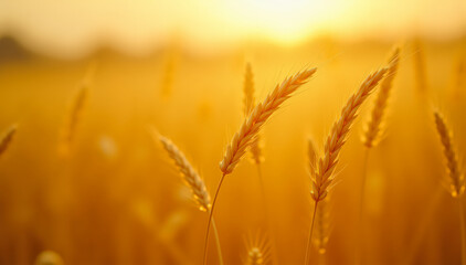 Obraz premium Macro view of wheat in soft sunset glow showing rich texture and natural countryside feel.