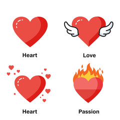Collection of Heart icon, Symbol of Love Icon flat style modern design Isolated on Blank Background. Vector illustration.
