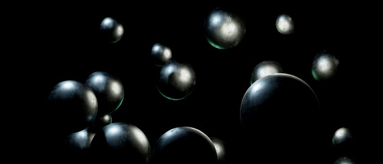 Dark Abstract Sphere Background 3D Render Futuristic Metal Balls Technology Space Design