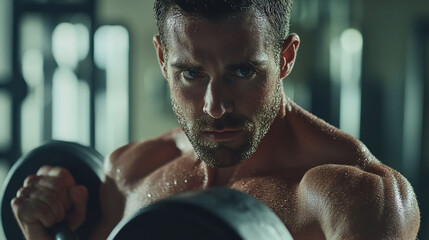 Muscular Man Weightlifting Intense Workout