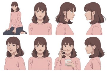 Expressions of joy and curiosity capture a young woman in various poses during a cozy afternoon